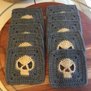 Crochet Skull Pattern Granny Squares - Handcrafted 10 Piece Set for Crafting